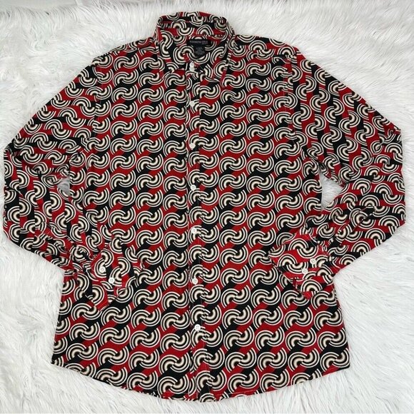 Kenneth Cole NY Men’s Black Red GEO Retro Button Down Long Sleeve Shirt L/C40 - Picture 1 of 8